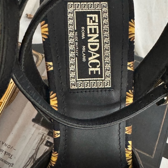 Authentic Fendi Versace Black and Gold Patterned Heels - Picture 4 of 13